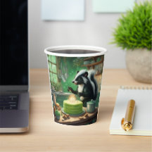 Whimsical Skunk lights candles on Cake