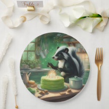 Whimsical Skunk lights candles on Cake