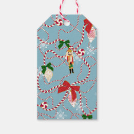 Whimsical Sky Blue Nutcracker Candy Cane Christmas Gift Tags