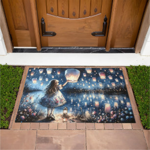 Whimsical Sky Lantern Lake Girl Doormat