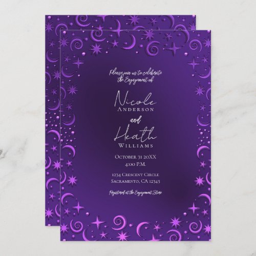 Whimsical Sky Swirls Purple Celestial Engagement   Invitation