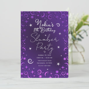 Whimsical Sky Swirls Purple Girls Slumber Party Invitation