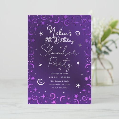 Whimsical Sky Swirls Purple Girls Slumber Party   Invitation