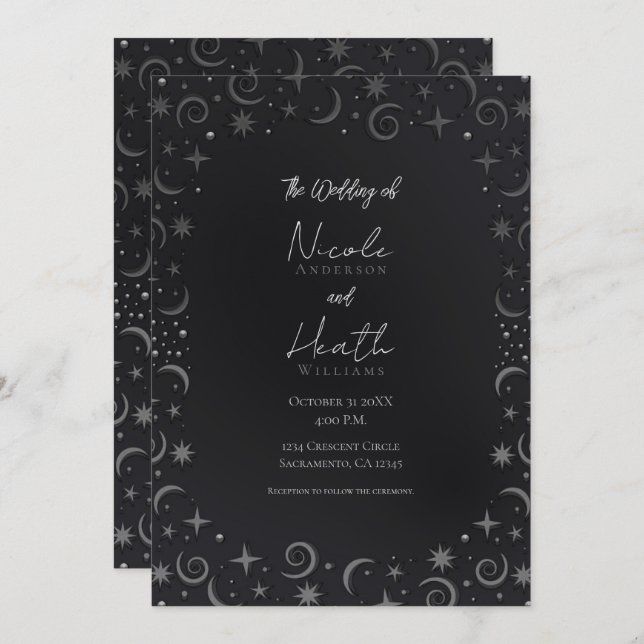 Whimsical Sky Swirls Silver Celestial Wedding    Invitation (Front/Back)