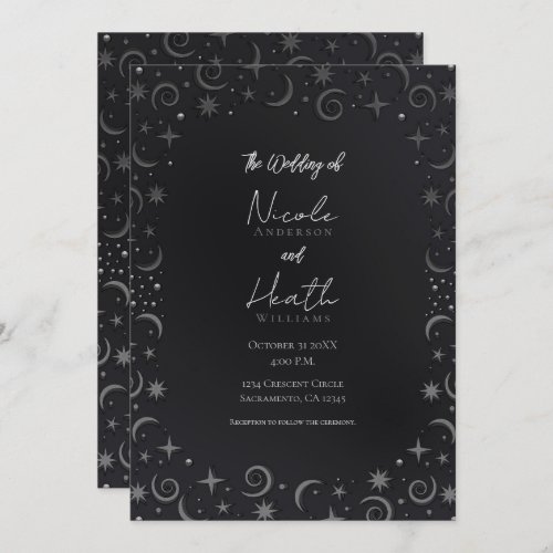 Whimsical Sky Swirls Silver Celestial Wedding    Invitation