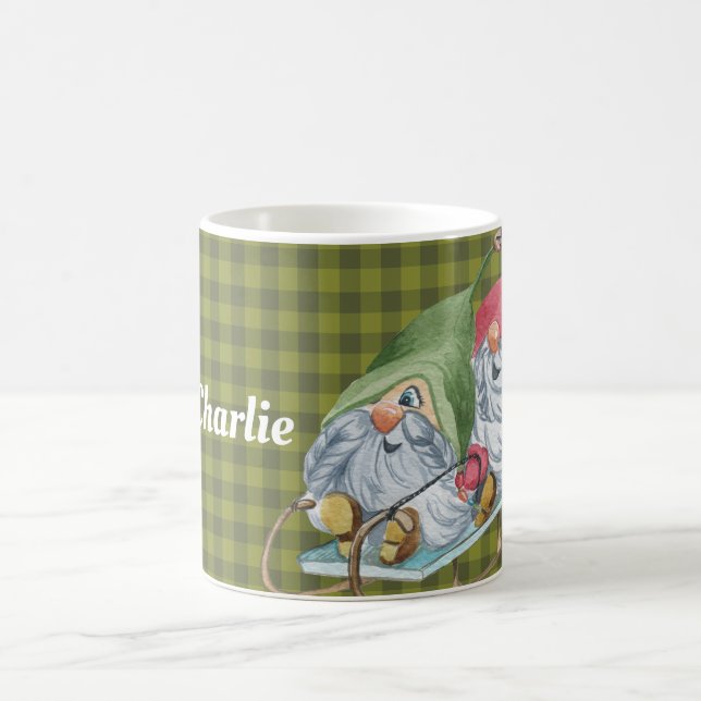 Whimsical Sledding Gnomes Personalized Coffee Mug (Center)