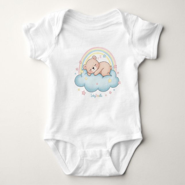 Whimsical Sleeping Bear on Cloud Baby Bodysuit  (Front)