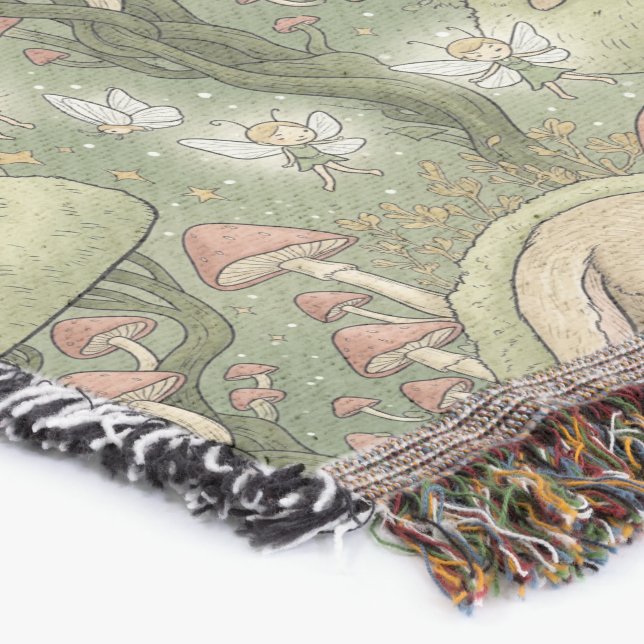 Whimsical Sleeping Bunny & Fairies Throw Blanket (Corner)