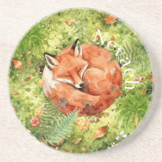Whimsical Sleeping Fox | Forest Illustration, Coaster