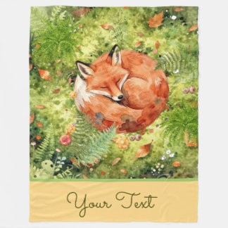 Whimsical Sleeping Fox | Forest Illustration Custo Fleece Blanket
