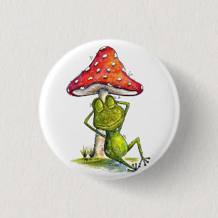Whimsical Sleeping Frog Under a Mushroom Button