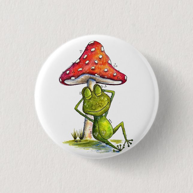 Whimsical Sleeping Frog Under a Mushroom Button (Front)