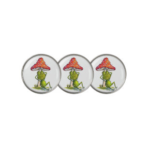 Whimsical Sleeping Frog Under a Mushroom Golf Ball Marker