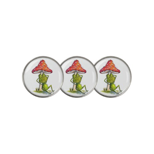 Whimsical Sleeping Frog Under a Mushroom Golf Ball Marker