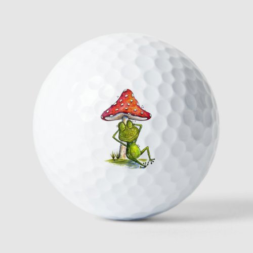 Whimsical Sleeping Frog Under a Mushroom Golf Balls