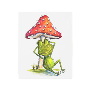 Whimsical Sleeping Frog Under a Mushroom Metal Print