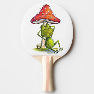 Whimsical Sleeping Frog Under a Mushroom Ping Pong Paddle