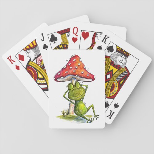 Whimsical Sleeping Frog Under a Mushroom Playing Cards