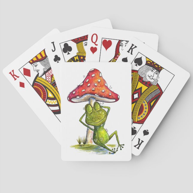 Whimsical Sleeping Frog Under a Mushroom Poker Cards (Back)
