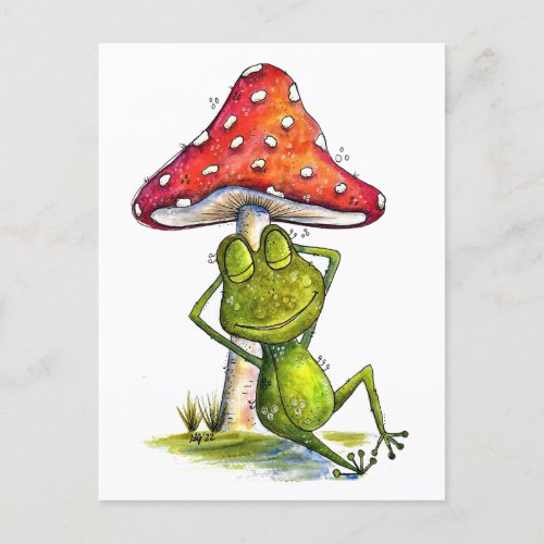 Whimsical Sleeping Frog Under a Mushroom Postcard