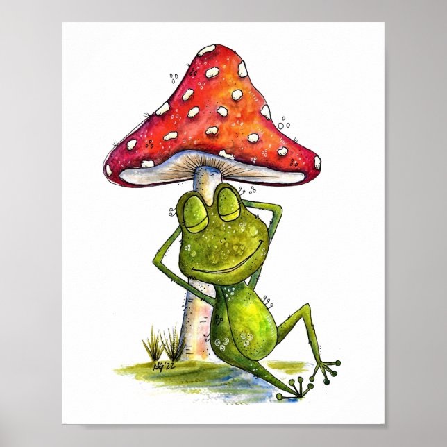 Whimsical Sleeping Frog Under a Mushroom Poster (Front)