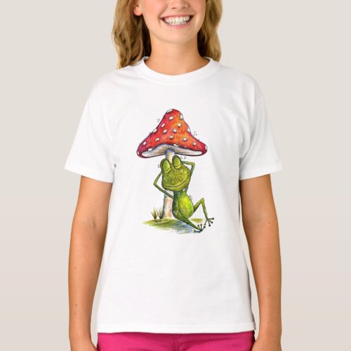 Whimsical Sleeping Frog Under a Mushroom T_Shirt