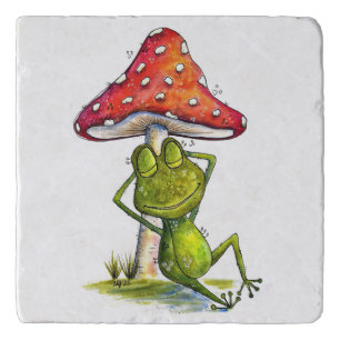 Whimsical Sleeping Frog Under a Mushroom Trivet