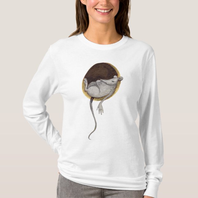 Whimsical Sleeping Mouse Watercolor Illustration T-Shirt (Front)