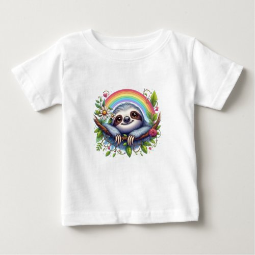 Whimsical sleepy sloth design with rainbow baby T_Shirt