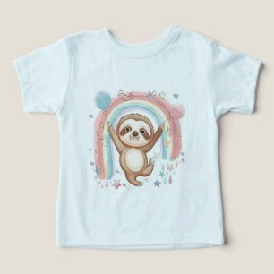 Whimsical Sloth Holding Balloons with Rainbow Star Toddler T-shirt