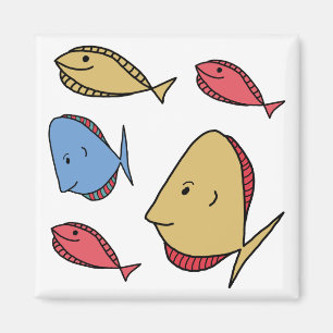 Whimsical Small fishes red blue yellow Magnet