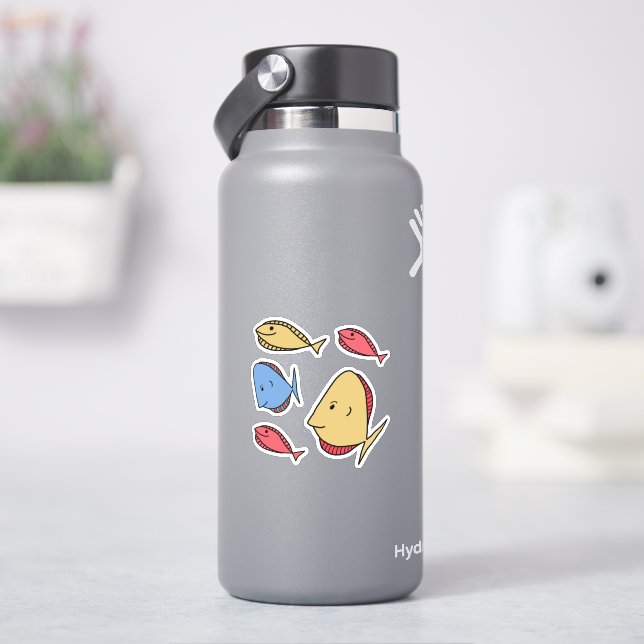Whimsical Small fishes red blue yellow Sticker (HydroFlask)