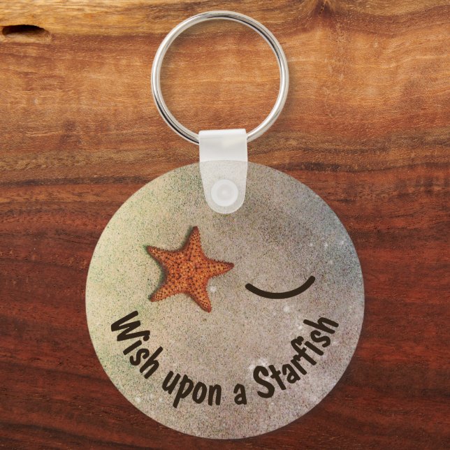 Whimsical Smile and Wink Starfish Beach Keychain (Front)