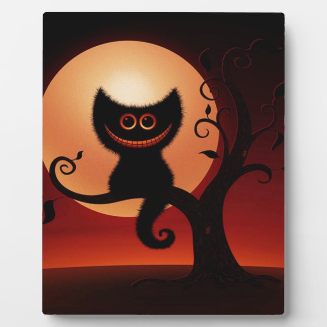 Whimsical Smiling Black Cat Plaque (Front)