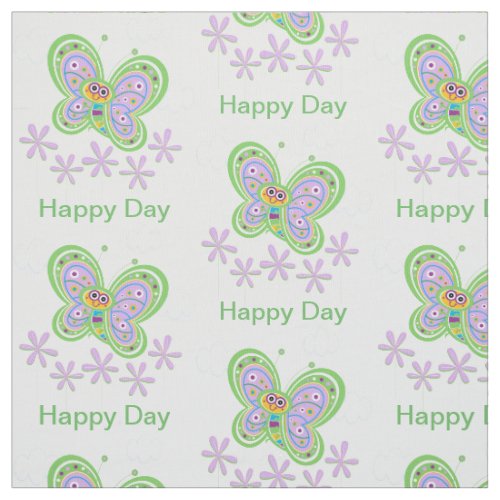 Whimsical Smiling Butterfly Fabric