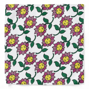 Whimsical Smiling Flower Face Pattern Bandana