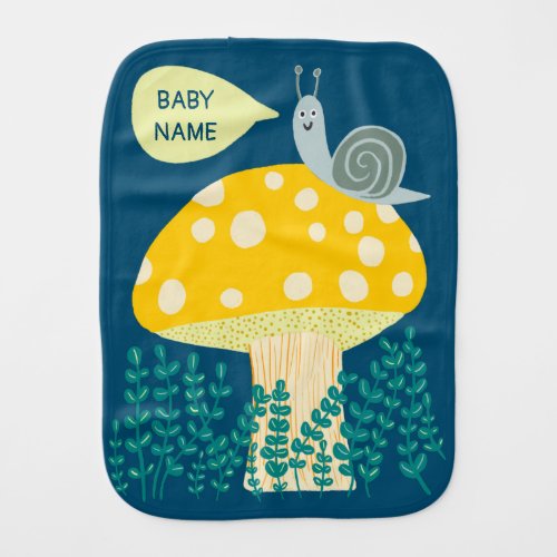 Whimsical Snail on Magical Mushroom CUSTOM Baby Burp Cloth