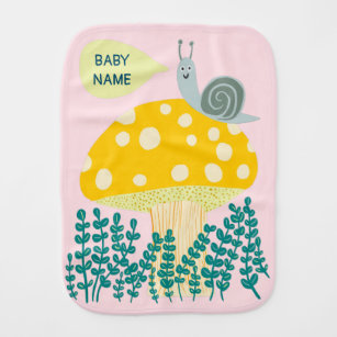 Whimsical Snail on Magical Mushroom CUSTOM Baby Burp Cloth