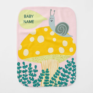 Whimsical Snail on Magical Mushroom CUSTOM Baby Burp Cloth