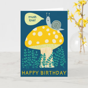 Whimsical Snail on Magical Mushroom CUSTOM Bday  Card