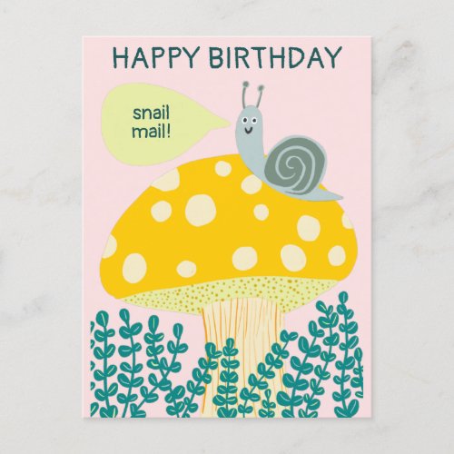 Whimsical Snail on Magical Mushroom CUSTOM Bday Postcard