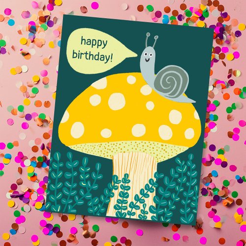 Whimsical Snail on Magical Mushroom CUSTOM Bday Postcard