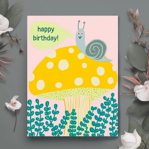 Whimsical Snail on Magical Mushroom CUSTOM Bday Postcard