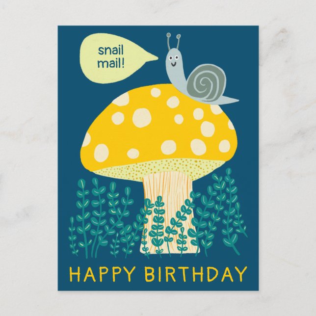 Whimsical Snail on Magical Mushroom CUSTOM Bday Postcard (Front)