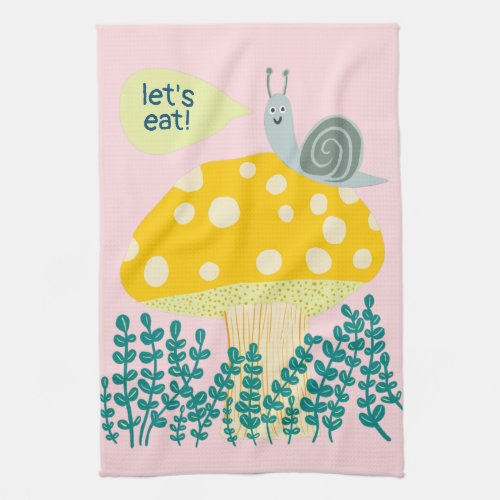 Whimsical Snail on Magical Mushroom CUSTOM Kitchen Towel