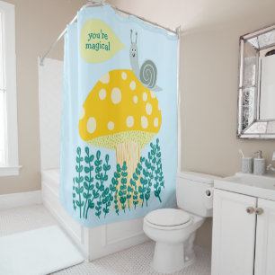 Whimsical Snail on Magical Mushroom CUSTOM Shower Curtain