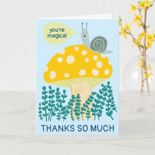 Whimsical Snail on Magical Mushroom CUSTOM Thanks Card