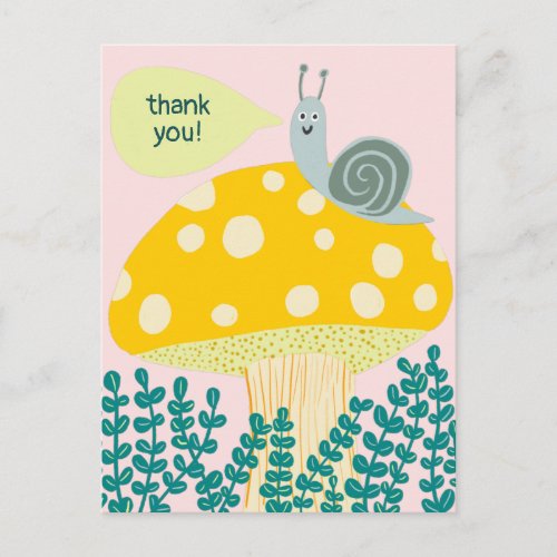 Whimsical Snail on Magical Mushroom CUSTOM Thanks Postcard