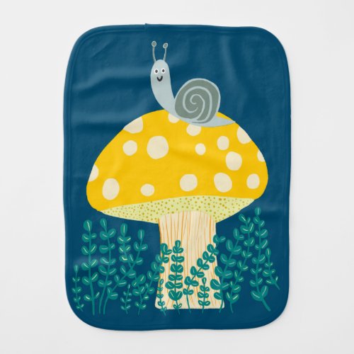 Whimsical Snail on Magical Mushroom Cute Baby Burp Cloth