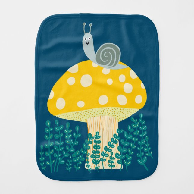 Whimsical Snail on Magical Mushroom Cute Baby Burp Cloth (Front)
